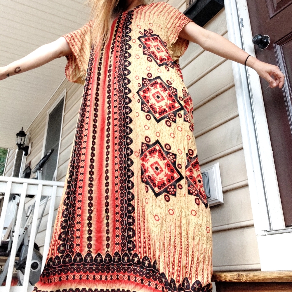 1980's Tribal Caftan ~ Housedress ~ Mumuu - image 2